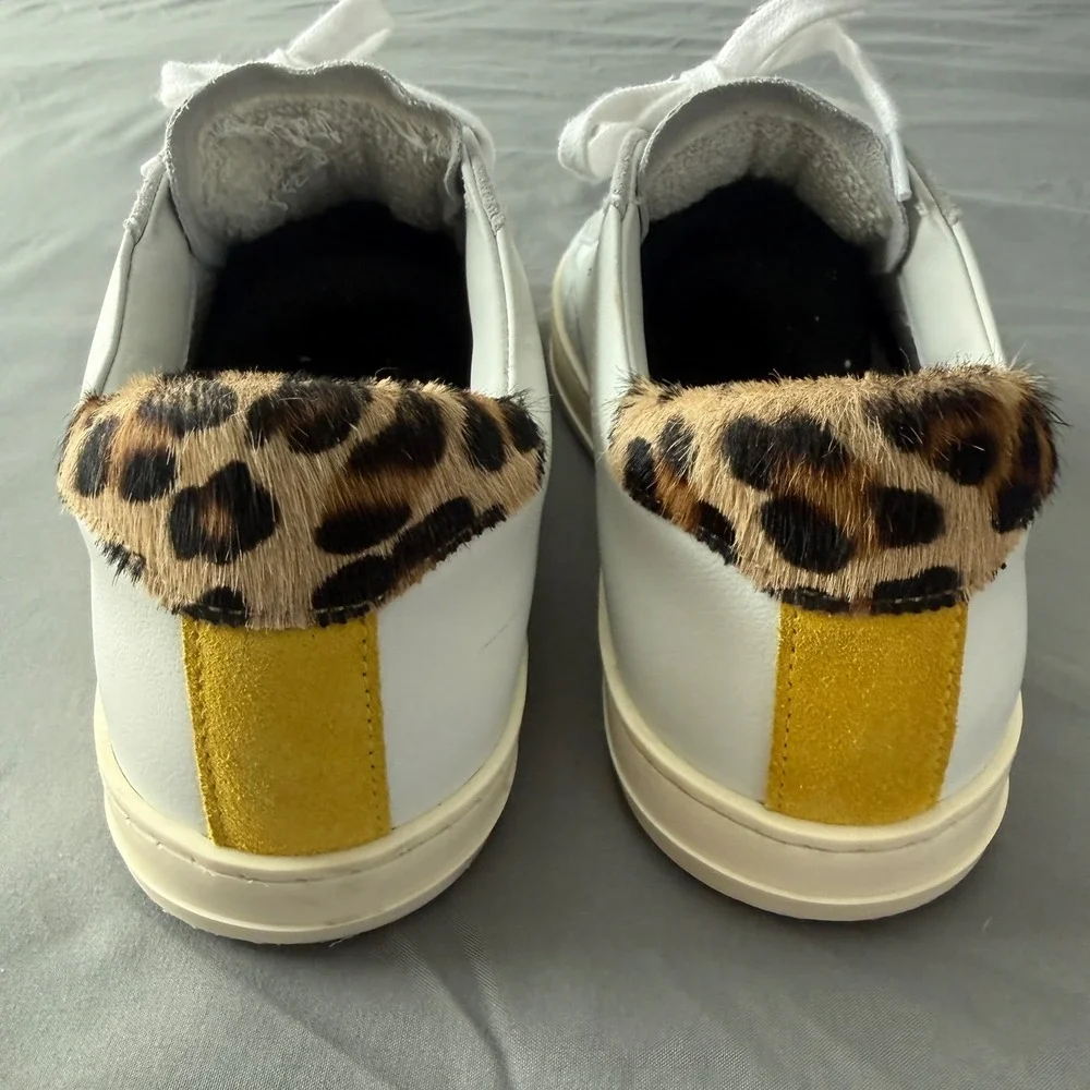 P448‎ John Sneakers Women 38 White Grey Leopard Calf Hair Yellow Low Top Italy